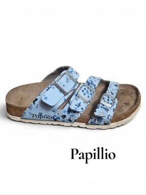 Papillio By Birkenstock Light Blue Floral Triple-Buckle Sandal